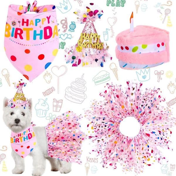 Luxury 1St Bandana With Hat And Dress Girl Set, Puppy Birthday Party Supplies, Cute Pink cat Tutu Skirt Outfit For Small dog Medium Dogs Free Shipping