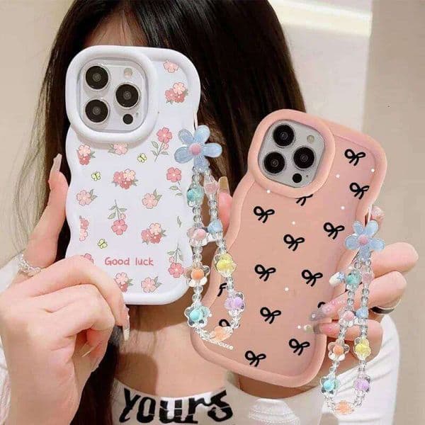Bow Flower Lanyard Wavy Edge Phone Case For Moto G84 E14 G05 G04 G04S G14 G55 G35 G32 G22 G75 E13 E22 EDGE 40 NEO 5G 26Y0506