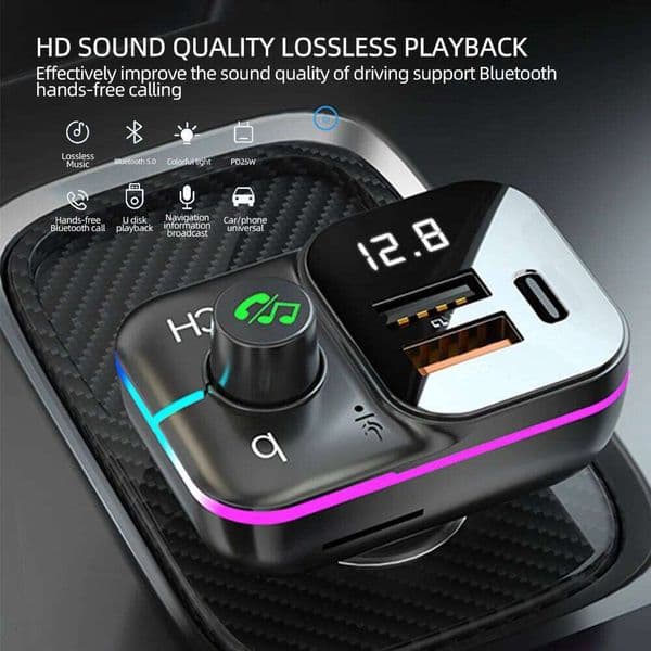 Bluetooth 5.0 Car Transmitter Handsfree Audio Mp3 Player Adapter PD Charge Type-C Fast Charger FM Modulator