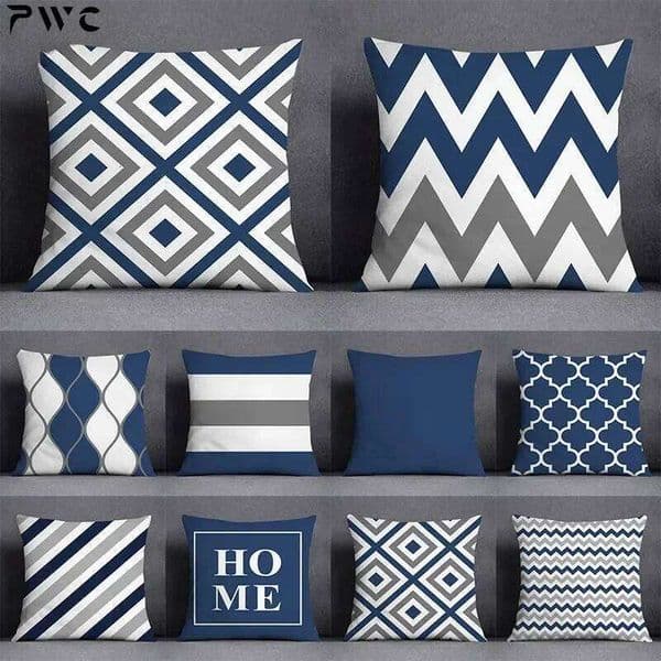 Blue-gray geometric patterns Double-sided Printed Pillow Case Short plush Suitable living rooms bedrooms throw cushion cover 26W0506