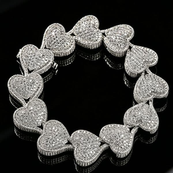 Hip Hop Retro 17mm Heart-Shaped Full Zircon Bracelet, Luxury Love Heart Bling Diamond Bangle, Trendy Cute Hip Hop Fashion Jewelry Accessories for Women Party Daily Wear