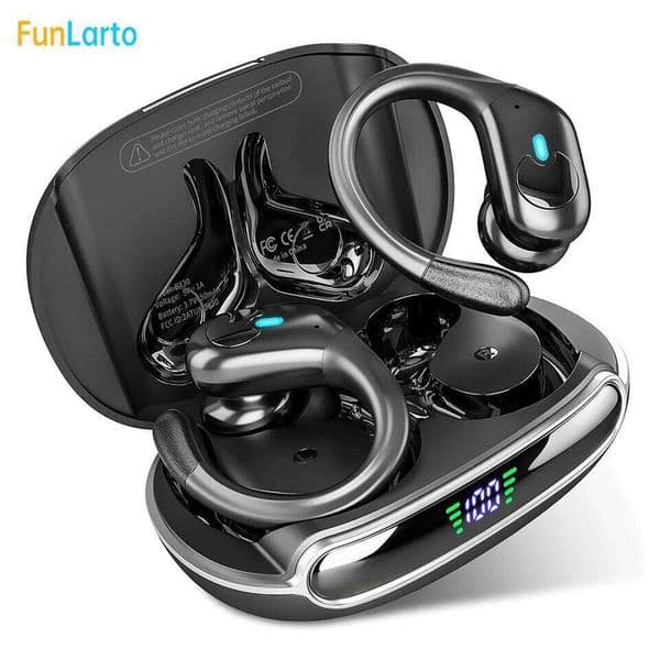 Sports BT Earphones IPX7 Waterproof Wireless Headphones 60hrs Music with Mic LED Power Display Soft Earhook TWS Earbuds 26W0506