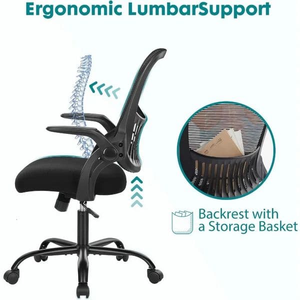 SMUG Office Chair Mid Back Computer Ergonomic Mesh Desk with Larger Seat Executive Height Adjustable Swivel Task