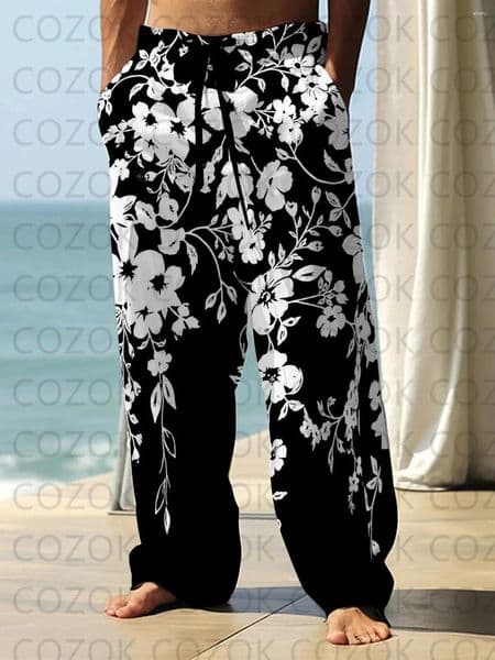 Men's Pants Black White Flower Pattern Digital Printing For Men And Women Fashion Casual