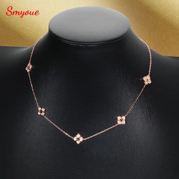 Smyoue 18k Plated Flower Choker Necklace for Women Girls Neck Chain Sparkling 925 Sterling Silver Jewelry Pendant 260429
