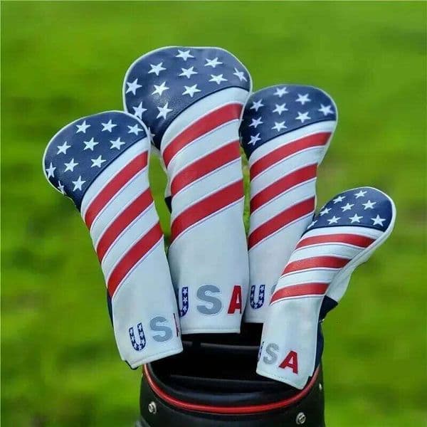 Patriotic Golf Club Cover Set - Protect Your Clubs With Durable PU Leather And Vibrant American Flag Design 26Y0506