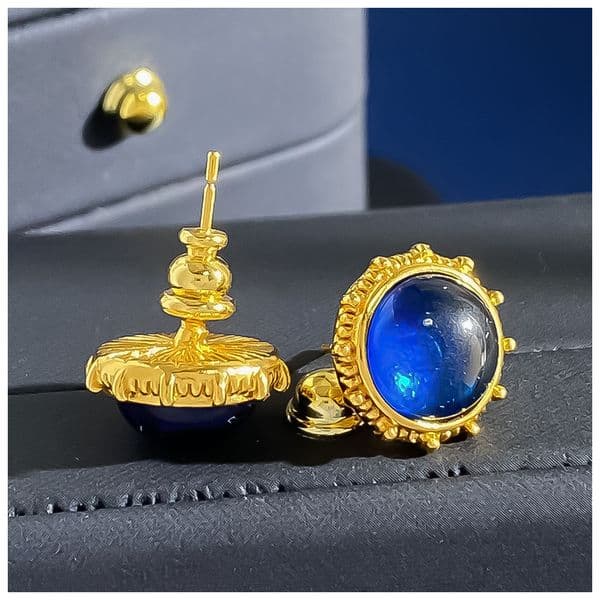 Designer Earrings Women Vintage Court Style Gemstone Brushed Sunflower Geometric Stud Earrings Luxury Jewlery Designer for Women Elegant Premium Statement Gift