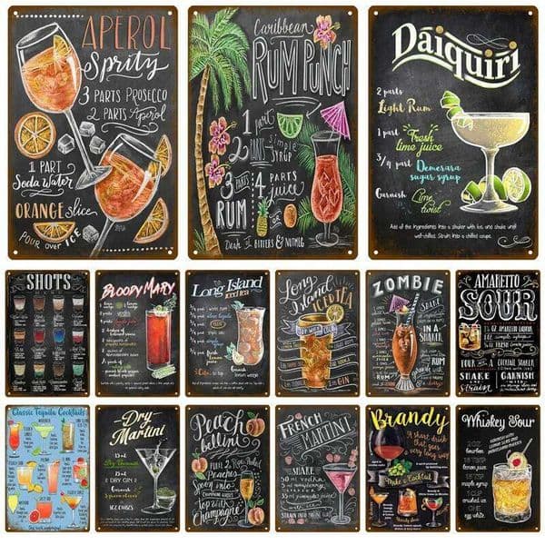 Tin Decor Cocktail Sign Plaque Metal Plate Vintage Iron Poster Wall Art Painting For Pub Club Man Cave Bar Decoration 26H0507