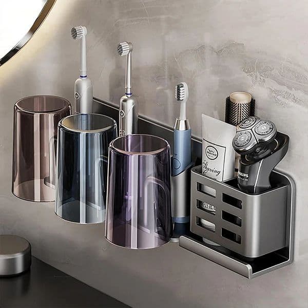 1pc Aluminum Electric Toothbrush Storage Rack Bathroom Wall-mounted Punch Free Toothbrush Razor Cup Holder Bathroom Organizer 260506