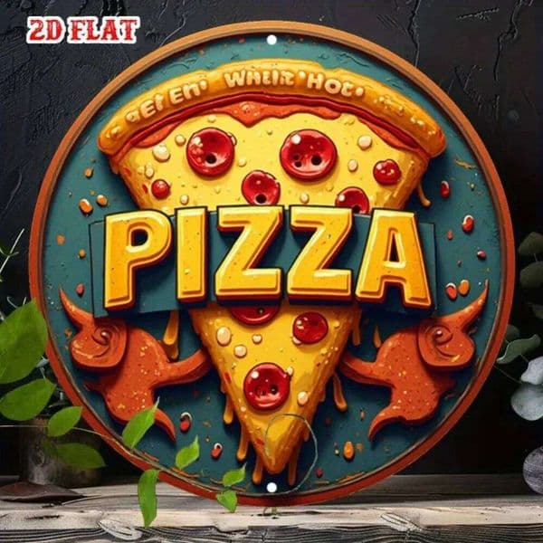 Vencer Metal Wall Sign, Pizza Decor 7.87x7.87 Inch Rustic Aluminum Art for Home Kitchen Cafe Bar 26Y0507