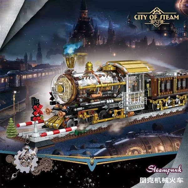 Ci Technical Punk Mechanical Steam Train Building BlockMOC Assembly Train He Decor Bricks ToysFor Children Kids Boys GiftsJ260507