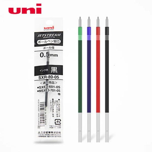 6 Pcs/Lot Uni SXR-80-05 Refills for MSXE5-1000-05 Ballpoint Pen 05 mm-4 colorsBlackRedBlueGreen to choose 260506