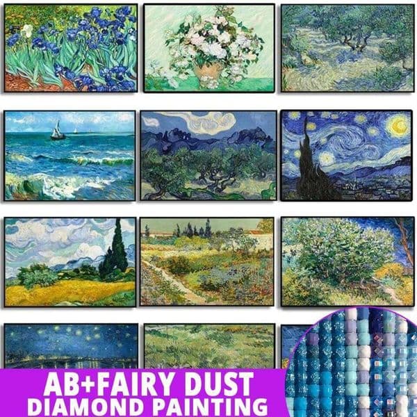 AB Fairy Dust DIY Van Gogh Diamond Painting 5D Full Mosaic Abstract Garden Almond Blossoms Starry Night Rhinestone Decor Home 26L0507