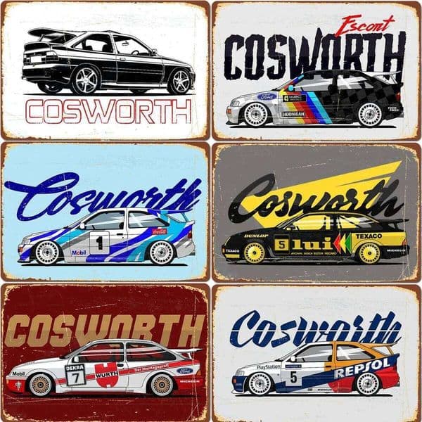HD Metal Tin Sign Vintage Ford Escort Cosworth Rally Racing Car Wall Decor for Garage Man Cave Home Decoration 26Y0507