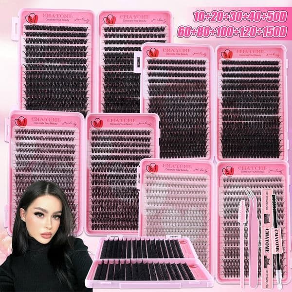 Fluffy Volume DIY Cluster Lashes Kit with Lash Bond and Seal, Thick Wispy DIY Eyelash Extensions Soft Lightweight, Handmade Reusable Lash Clusters Easy to Apply