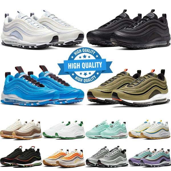 Designer 97 Running Shoes Men Women Trainers Triple White Black Gold Blue Cork Metallic Silver Orange Ghost 97s Sneakers Size 36-46