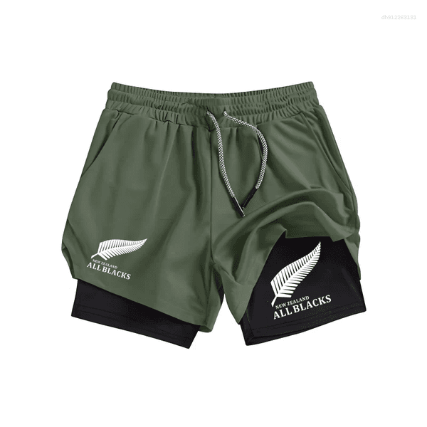 Men's Shorts 2026 All-Black Printed Fitness Leisure Sports Compression Running Mesh Two-in-One