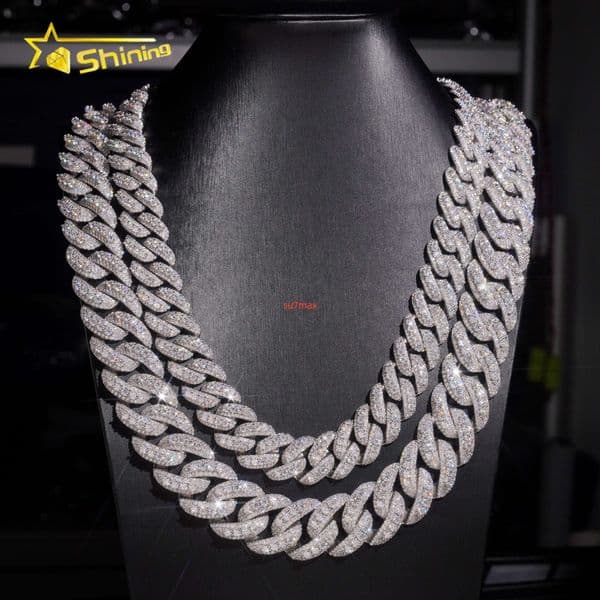 Promotion Hip Hop Men Jewelry Solid 925 Silver Rhodium Plated Big Chain 18mm 23mm Raised Pointer Iced Out Moissanite Chain Cuban