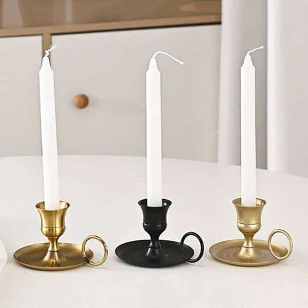 FFH Metal Desktop Candlestick Adornment Candle Holder With Handle Centerpiece Dining Table Festive Decor 26W0507