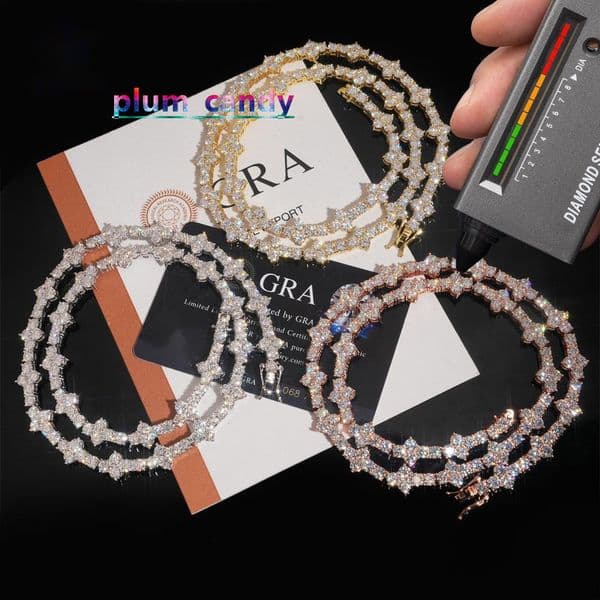 3mm 4mm Mini Cross Hip Hop Jewelry Moissanite Tennis Chain Bracelet 925 Silver Iced Out Tennis Chain Necklace for Men and Women