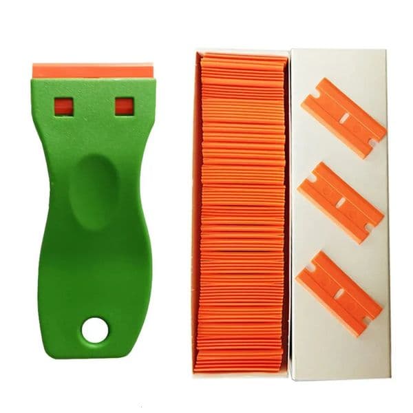 Luxury Designer Decor Razor Scraper With 100Pcs Double Edged Plastic Blades For Removing Car room Labels Stickers Glue Decals On Glass Windo 7 thumbnail 2