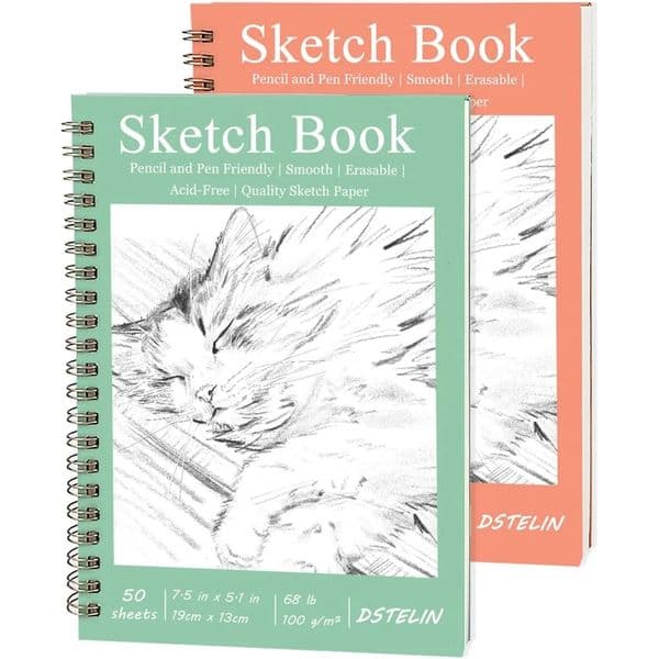 Sketchbook 2 Pack with 100 GSM Acid-Free Paper Spiral Bound for Easy Drawing and Painting Portable Size 75x51 Inch Perfect 260506