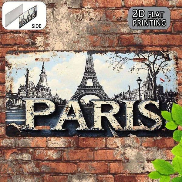 2D Flat Printing, 1pc, Paris Vintage Metal Aluminum License Plate, Decorative Sign and Plaque(15x30cm), only for decoration 26Y0507