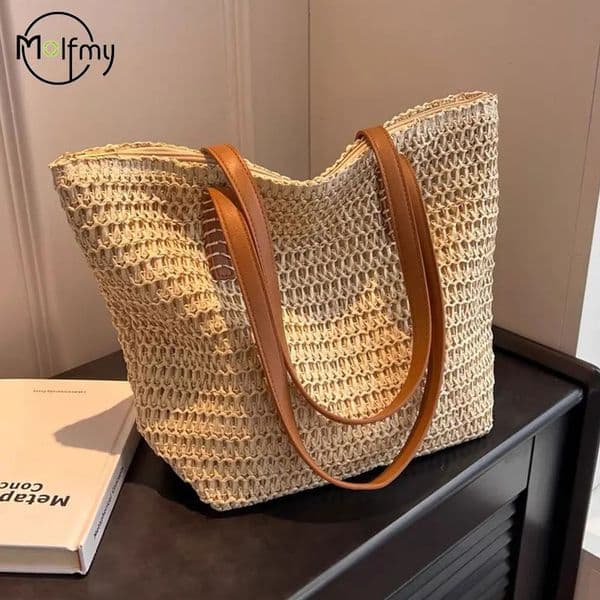 Womens Bags Large Capacity Shoulder Bag Summer Straw Woven Basket Handbag Fashion Female y ner Beach Bali Shopper 260507