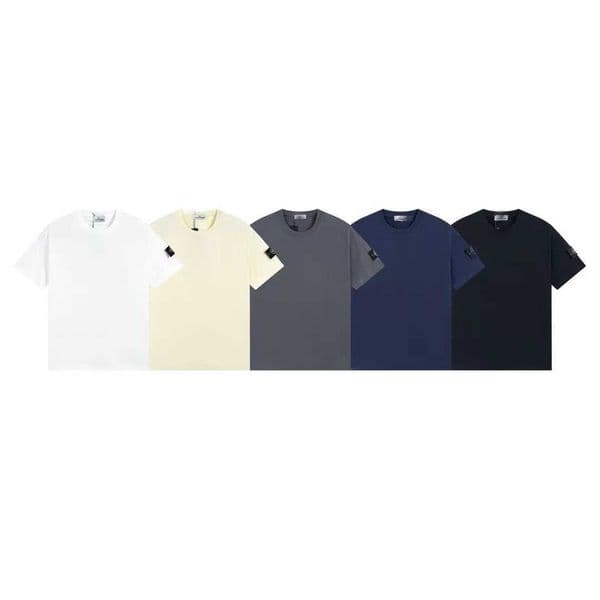 STONE celebrity-style short-sleeve shirt with logo on the cuff round neck drop shoulder unisex couples style T260507
