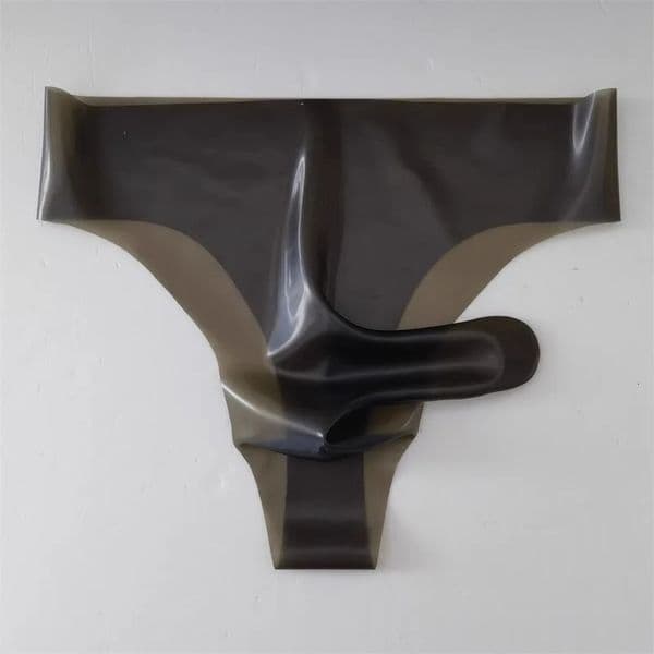 Latex Underwear Mens Sexy Lingerie Rubber Briefs with Penis Sleeve Condom Seamless Safety Panties Transparent Hombre 260330