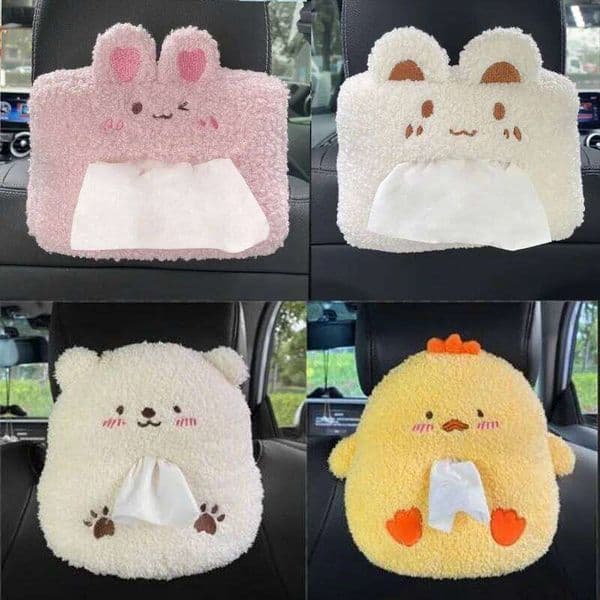 Cartoon Box Cute Hanging Car Tissue Holder for Armrest/Seat Back Soft Plush Paper Case Auto Decor Accessories