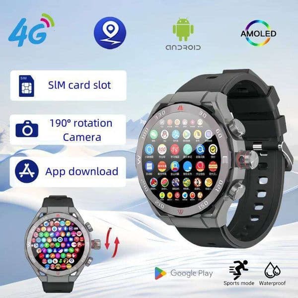 VP900 Smart Watch 4G SIM Card GPS Navigation Waterproof Fitness Camera Video Call 32GB 256GB Large Capacity for Men Women 26Y0507