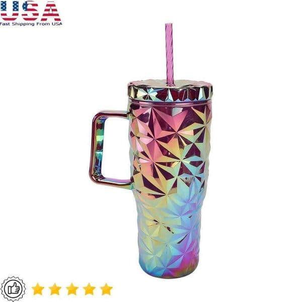 30oz BPA-Free Textured Tumbler with Handle Double-Wall Insulation Dishwasher Safe Travel Mug Spill-Resistant Lid Outdoor Indoor 26L0507
