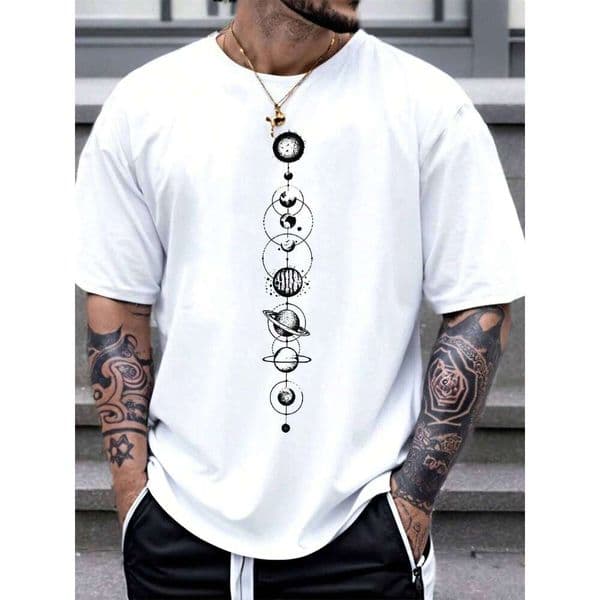 Space Planet Print Round-neck Men Women Pure Cotton Short Sleeve Street Casual Trendy Sport Loose T-shirt Summer Shirt Clothing 26Y0507