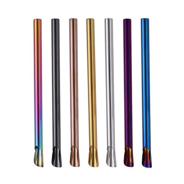 Spoon Shape Straw Reusable 304 Stainless Steel Drinking Straw Metal Straw For Smoothies Tapioca Pearls Milk Bubble TeaTax Duty Free HJ