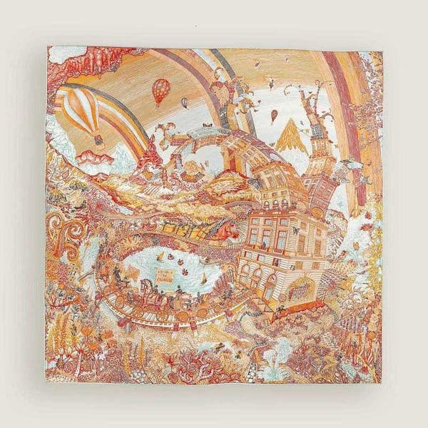 Designer Square Scarves Apple Tree on the Saddle High Version Silk Twill for Women Double-Sided Same Color Printed 90X90cm ZL0K