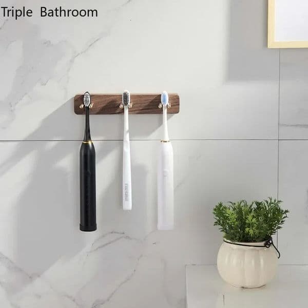 Creative Solid Wood Toothbrush Holder Punch-free Wall Mounted Tooth Brush Holder Household Toothbrush Tools Bathroom Accessories 260506