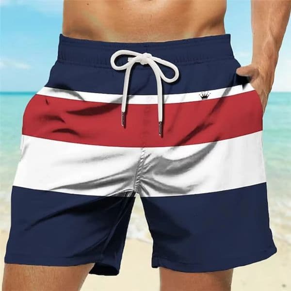 Stripe Graphic Mens Resort Shorts 3D Printed Board Shorts Swim Trunks Summer Drawstring Hawaiian Style Men Swimsuit 260507