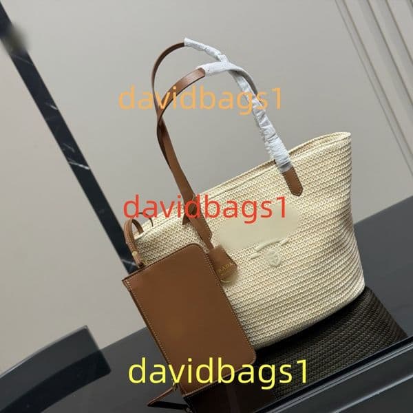 Hot-selling Brand P LOGO designer bag Fashion Woven Straw Tote Bag with Mini Wallet, Large Capacity Casual Shoulder Bag for Travel & Daily Use
