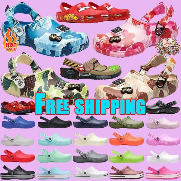 Free shipping slides designer croc sandals men women famous durable clogs summer outdoor beach sandal black white pink 95 Lightning Camouflage shoes