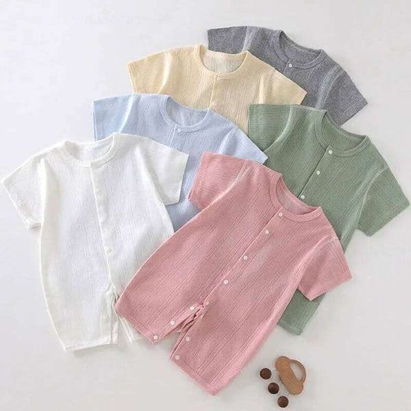 Baby Short Sleeved Jumpsuit Summer Newborn Breathable Mesh Air Conditioning Suit Boys Girls Infant Thin Sleepwear Crawling Suits 26Y0507