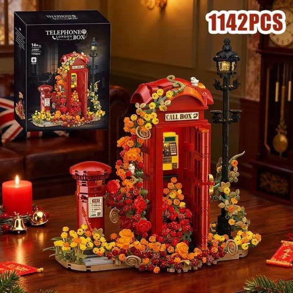 2026 Build Block Set Build Brick Block Set Creative Vintage brick Telephone Booth With Eternal Flower Building Blocks City Classic Call Box DIY Bricks Toys Girl Va thumbnail 2