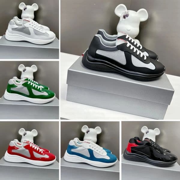 Americas cup Luxury Sneakers Men Women Mesh Leather Trainers Casual Running ShoesOutdoor Sports Sneakers White Black Red patent leather round toe chunky shoes