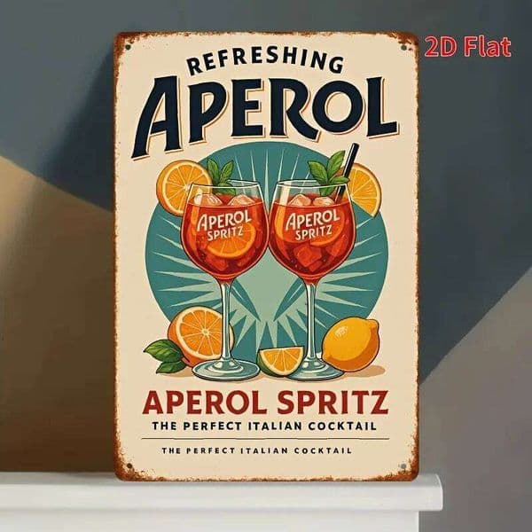 2D Flat, Vintage Aperol Spritz Logo Metal Wall Art Sign - 8x12 Inch Italian ing Plaque with Iconic & Design for Home Decor 26H0507