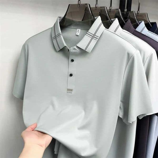 brand mens short sleeve shirt high-quality ice silk breathable summer casual new trend unique striped lapel T-shirt H260507