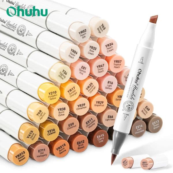 Ohuhu Honolulu 36 Skin Colors Marker Pen Set Alcohol Art Markers Refillable Dual Tips Sketching Drawing School Art Supplies 260506