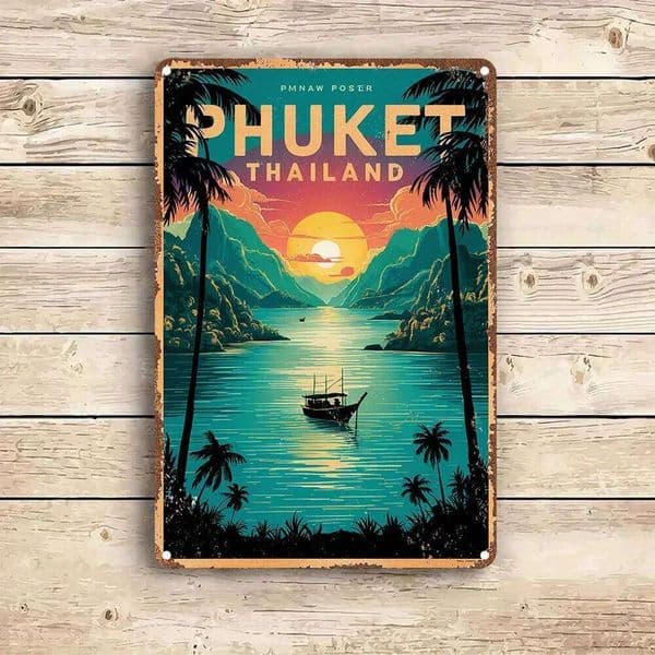 Room Decor Phuket Thailand Vintage Style Aluminum Metal Sign, Retro Tinplate Wall Art, Durable, Easy to Hang, Unique Design, 26H0507