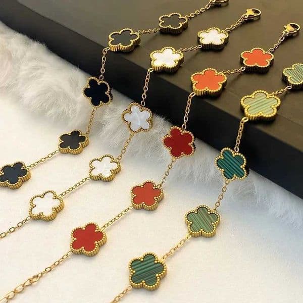 High-Quality Gold-Plated Stainless Steel Five-Leaf Flower Adjustable Bracelet Luxury For Woman New Casual Holiday Jewelry Clover Z260506
