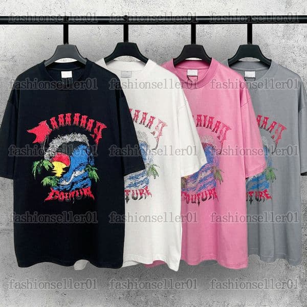 SS2026 Designer Mens Tshirt Oversize Paris T Shirt couture Hawaii womens T-shirt Classic Luxury Cotton Loose hip hop unisex streetwear black white Tops Tees