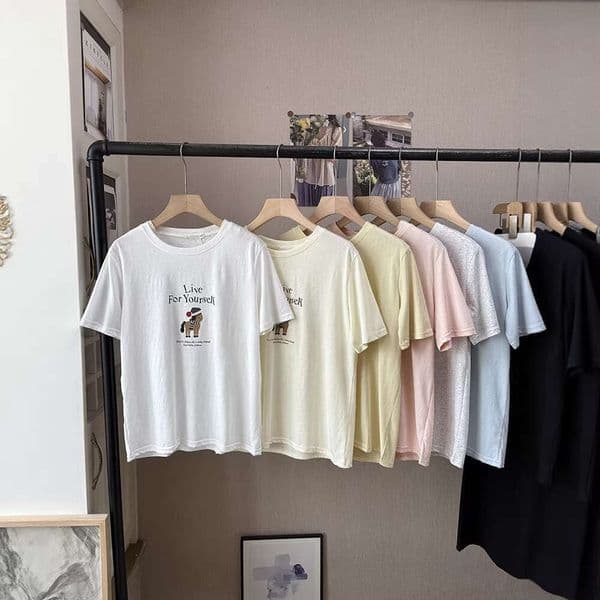 2026 Summer New Product Korean Style Thin Short Sleeve With Pony Letter Print, Slimming Casual Women's T-Shirt 6160 Short Sleeves